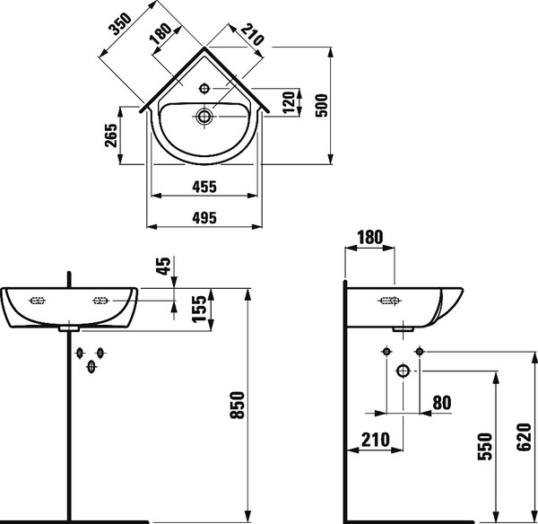 Рукомойник Laufen Pro 8.1695.6.000.104.1 угловой