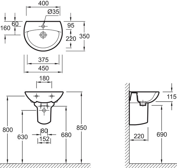 Рукомойник Jacob Delafon Patio E4152 45 см