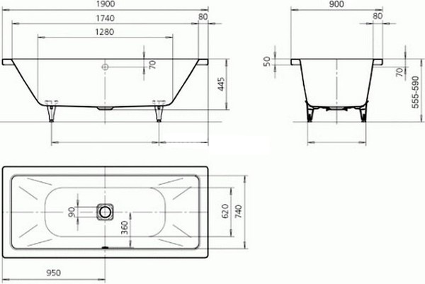 Стальная ванна Kaldewei Avantgarde Conoduo 734 с покрытием Easy-Clean