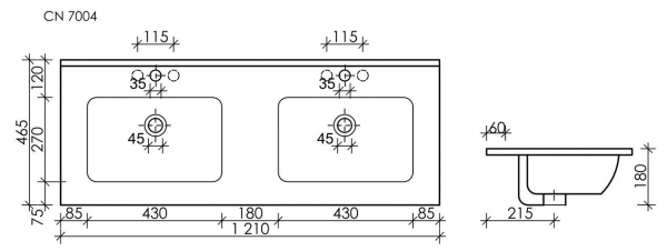 Тумба подвесная с двойной раковиной SANCOS Cento 120, белый глянец, арт. CN120-2W