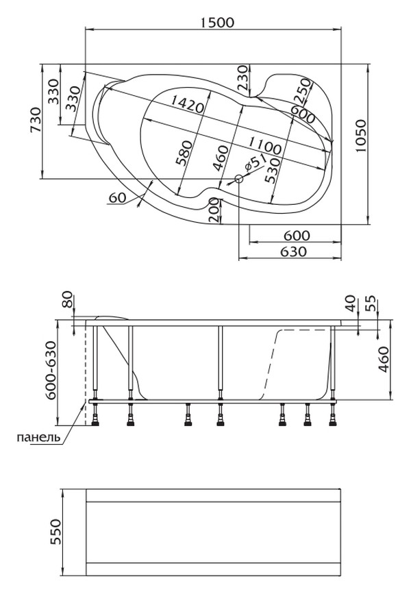 Акриловая ванна Marka One Aura 150x105 L