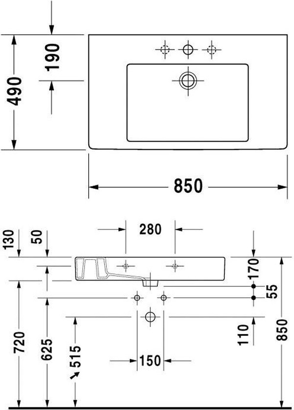 Раковина Duravit Vero 0329850000 85 см