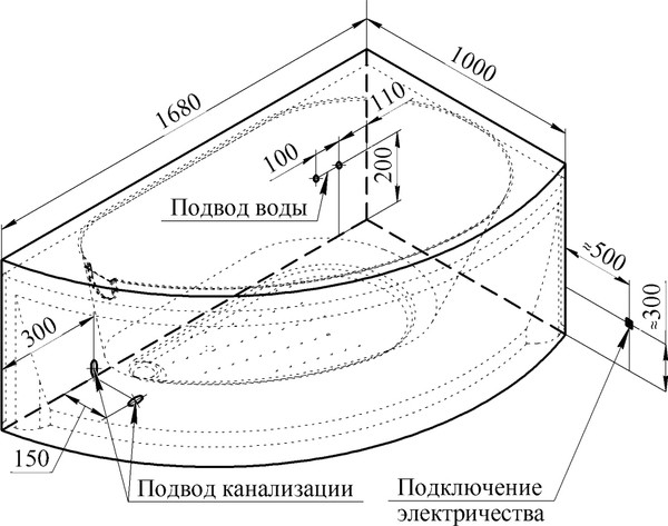 Акриловая ванна Radomir Бергамо 168x100 правая