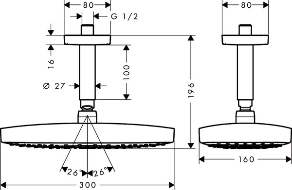 Верхний душ Hansgrohe Raindance Select E 300 2jet 27384000