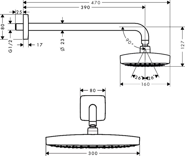 Верхний душ Hansgrohe Raindance Select E 300 2jet 27385000