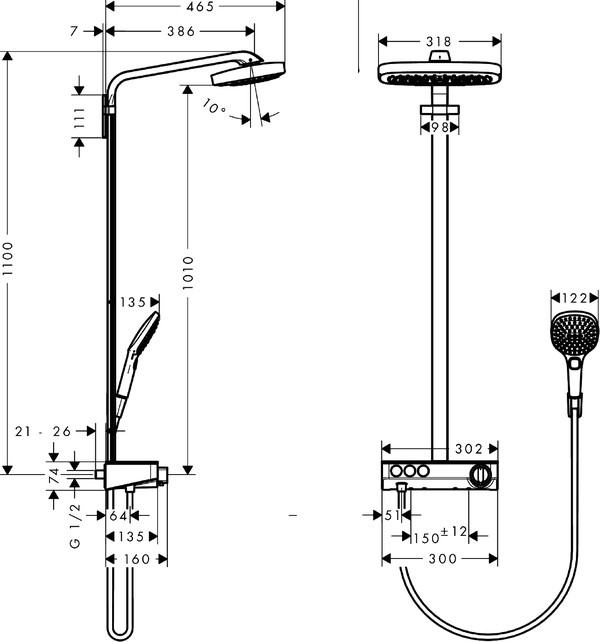 Душевая стойка Hansgrohe Raindance Select E 300 3jet 27127400 Showerpipe