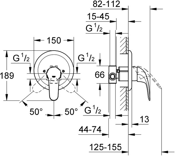 Смеситель Grohe Euroeco 32742000 С ВНУТРЕННЕЙ ЧАСТЬЮ, для душа