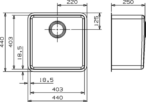 Мойка кухонная Reginox Kansas 40x40 Cuadrat LUX L сталь