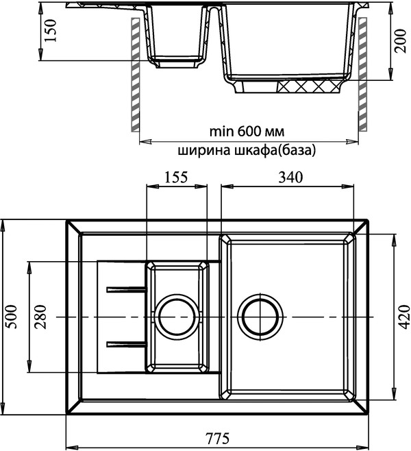 Мойка кухонная GranFest Quadro GF-Q775KL бежевый