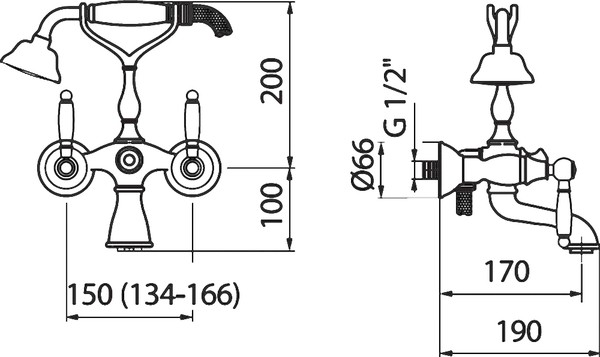 Смеситель Webert Dorian DO720201010 золото для ванны с душем