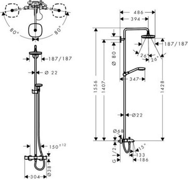 Душевая стойка Hansgrohe Croma Select E 180 2 jet 27352400