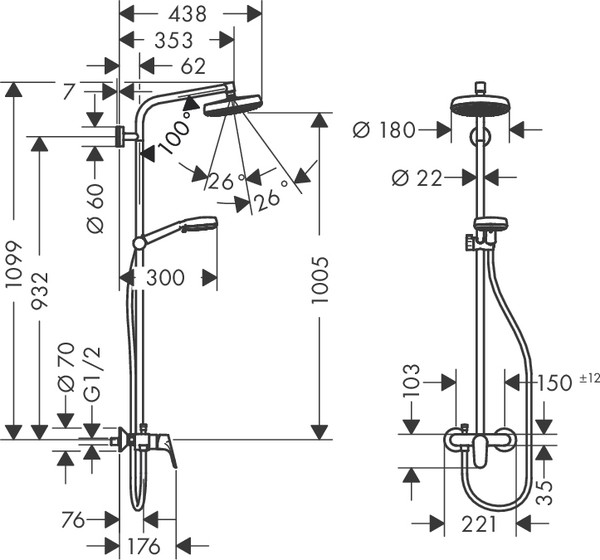 Душевая стойка Hansgrohe Crometta 160 1 Jet 27266400