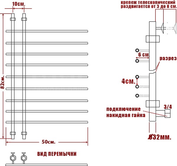 Полотенцесушитель водяной Ника Bamboo ЛБ4 80/10/50