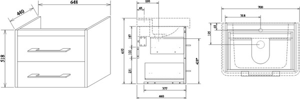 Тумба с раковиной Sanflor Ларго 2 70 вяз швейцарский, белая