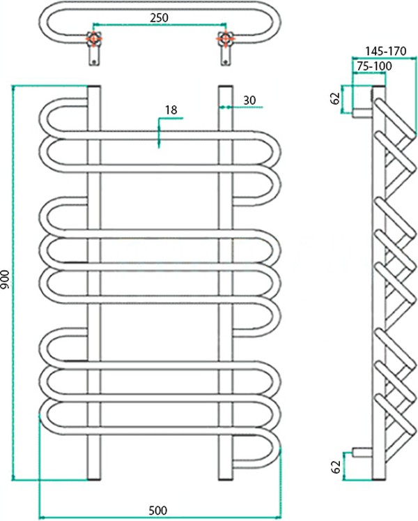 Полотенцесушитель водяной Grota Rivolo 50x90 хром полированный