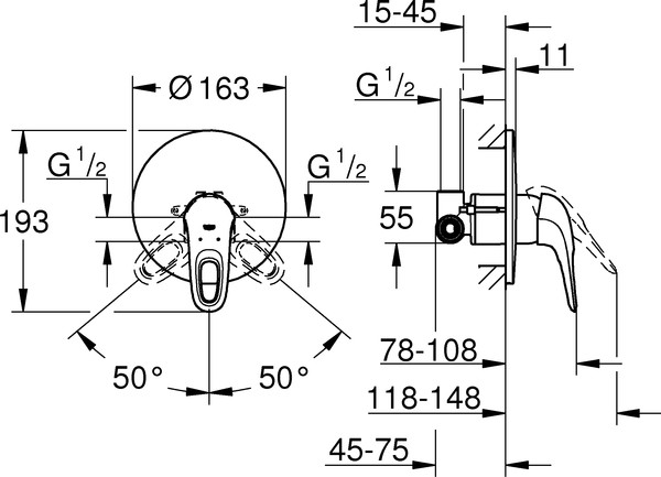 Смеситель Grohe Eurostyle New 33635003 С ВНУТРЕННЕЙ ЧАСТЬЮ, для душа