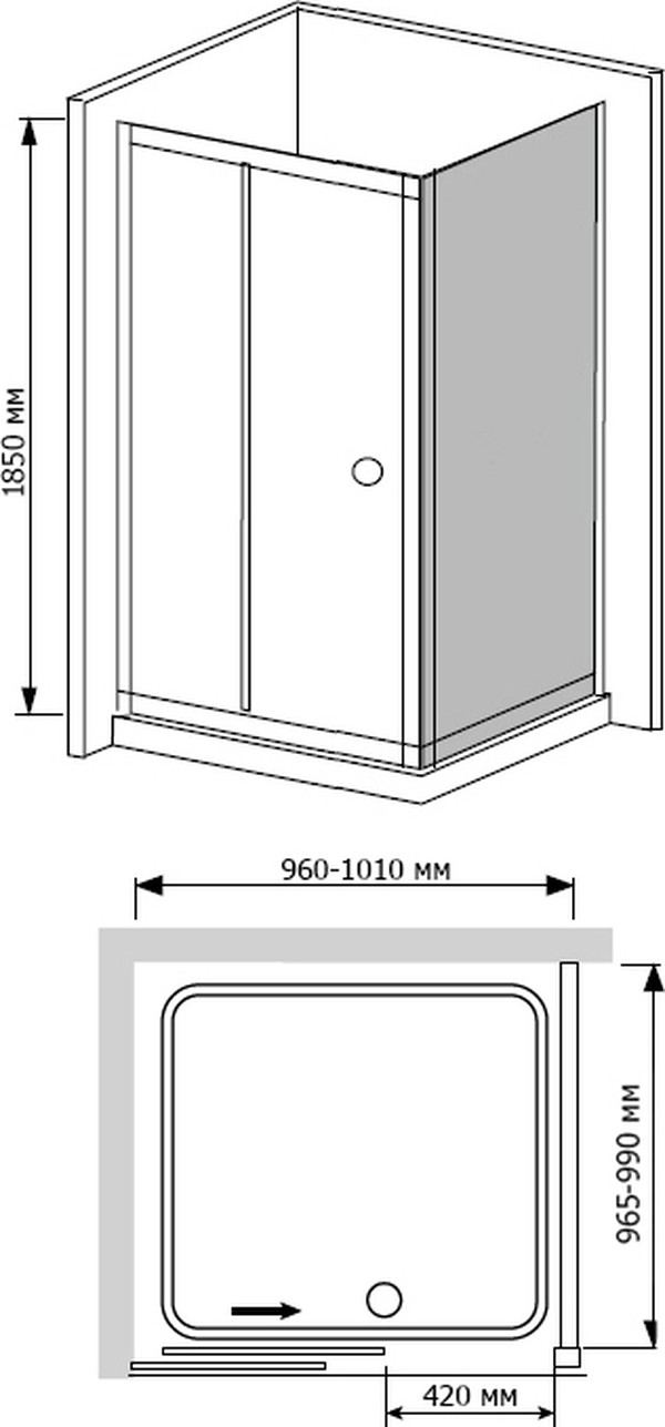 Душевой уголок RGW Classic CL-45 (960-1010)x1000x1850 стекло чистое