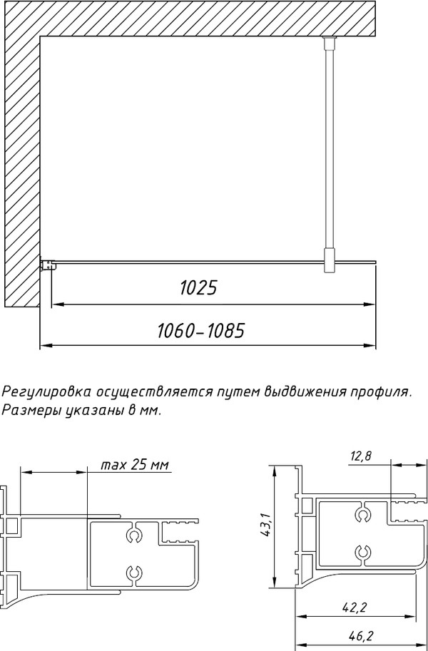 Душевая перегородка Vegas Glass EAF 106 01 01 профиль белый, стекло прозрачное