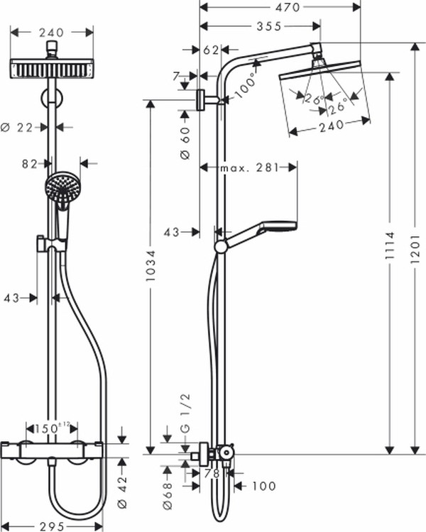 Душевая стойка Hansgrohe Crometta Е 240 1jet Showerpipe 27271000