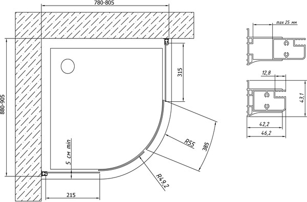 Душевой уголок Vegas Glass ZS-F 90*80 05 01 профиль бронза, стекло прозрачное