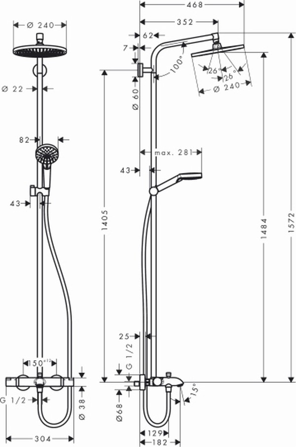 Душевая стойка Hansgrohe Crometta S 240 Showerpipe 27320000