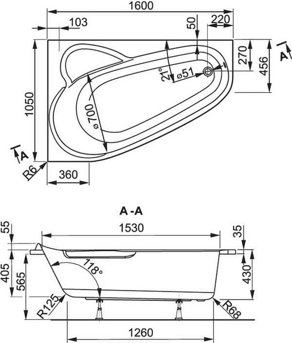 Акриловая ванна Vagnerplast Selena 160 L