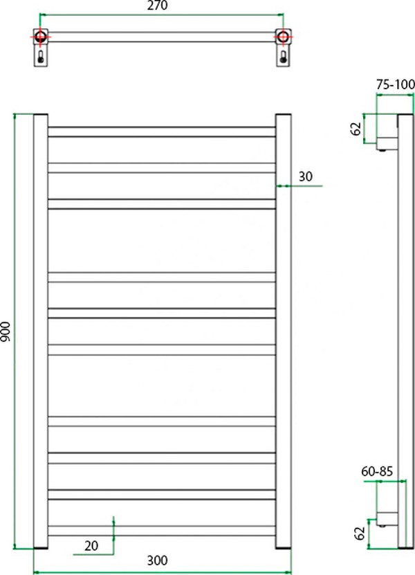 Полотенцесушитель водяной Grota Estro 30x90