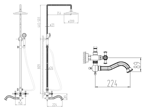 Душевая стойка Zorg Antic A 7002DS-BR