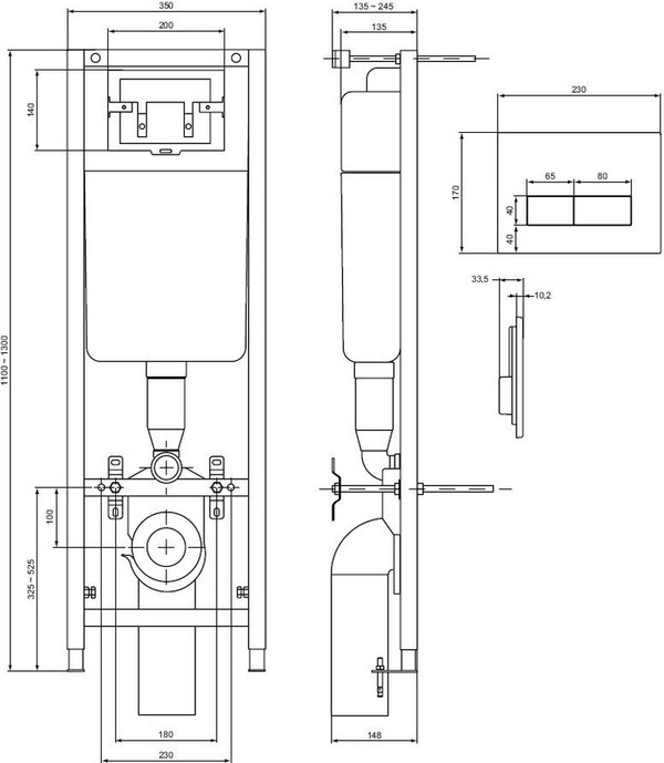 Комплект Инсталляция Ideal Standard 4 в 1 с кнопкой хром + Унитаз Ideal Standard Connect AquaBlade безободковый