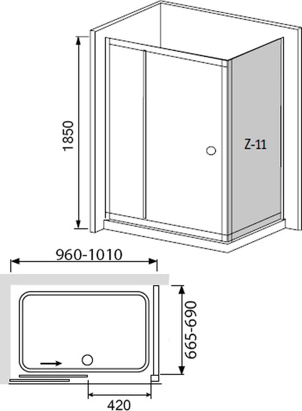 Душевой уголок RGW Classic CL-45 (960-1010)x700x1850 профиль хром, стекло чистое