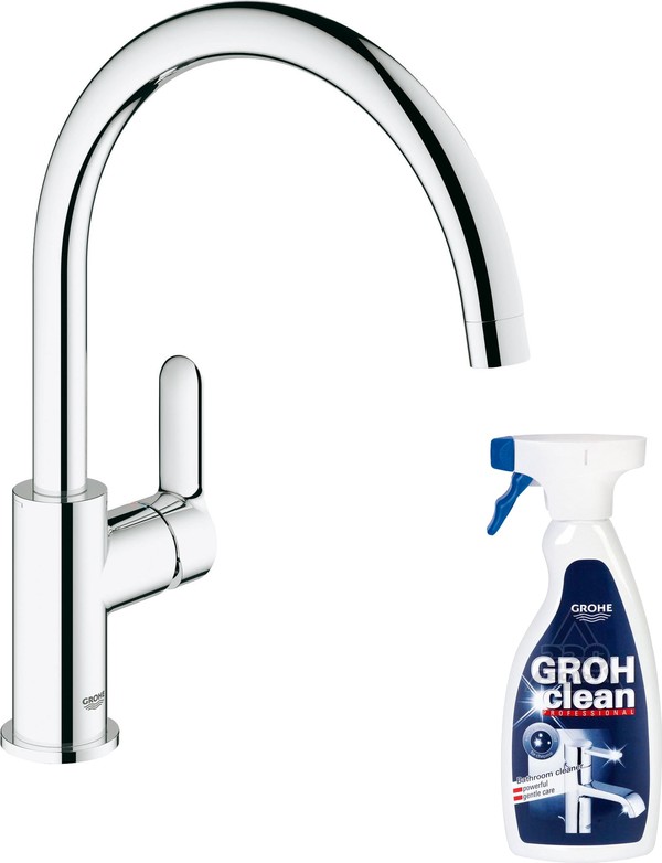 Смеситель Grohe BauEdge 31367000 для кухонной мойки + Средство для очистки Grohe Grohclean 48166000