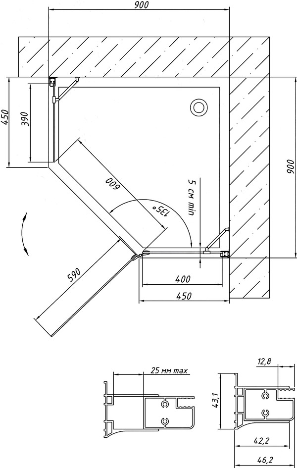 Душевой уголок Vegas Glass AFA-Pen 90 01 10 R профиль белый, стекло сатин