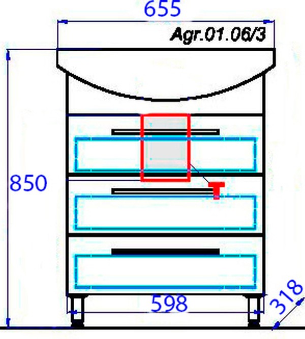 Тумба с раковиной Aqwella Allegro 65 с 3 ящиками