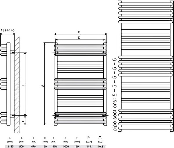 Полотенцесушитель электрический Terma Pola+MOA 50x118 хром, подключение правое