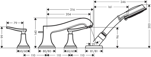 Смеситель Hansgrohe Metropol Classic 31441000 на борт ванны