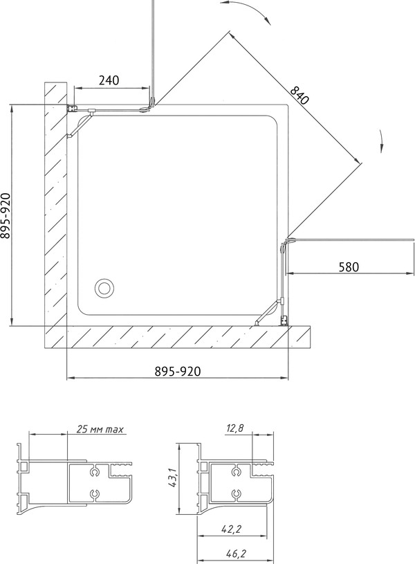 Душевой уголок Vegas Glass AFA 90 07 01 профиль матовый хром, стекло прозрачное