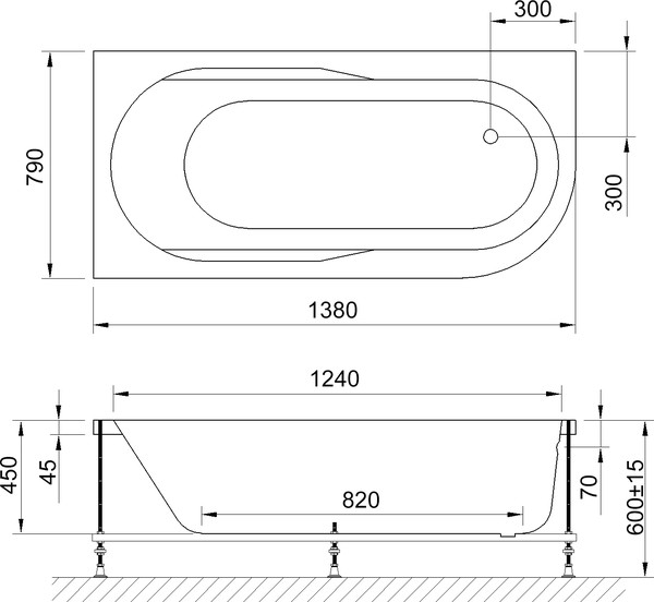 Акриловая ванна Royal Bath Azur RB 614200 L 140X80 с каркасом