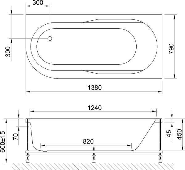 Акриловая ванна Royal Bath Azur RB 614200 R 140X80 с каркасом