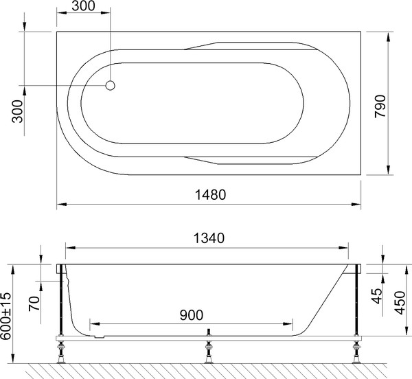 Акриловая ванна Royal Bath Azur RB 614201 R 150X80 с каркасом