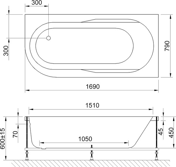 Акриловая ванна Royal Bath Azur RB 614203 R 170X80 с каркасом