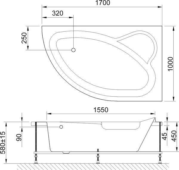 Акриловая ванна Royal Bath Alpine RB 819102 R 170x100