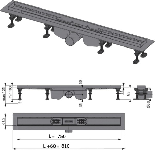 Душевой лоток AlcaPlast Optima APZ12-750 с опорами