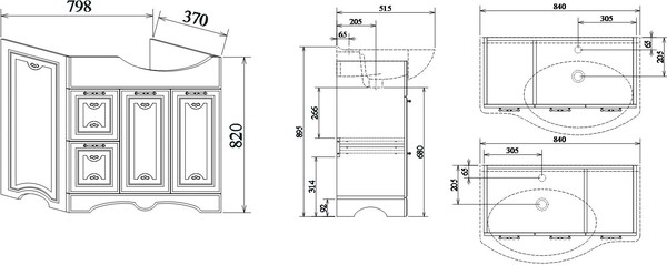 Тумба с раковиной Sanflor Адель 82 белая, патина золото, L