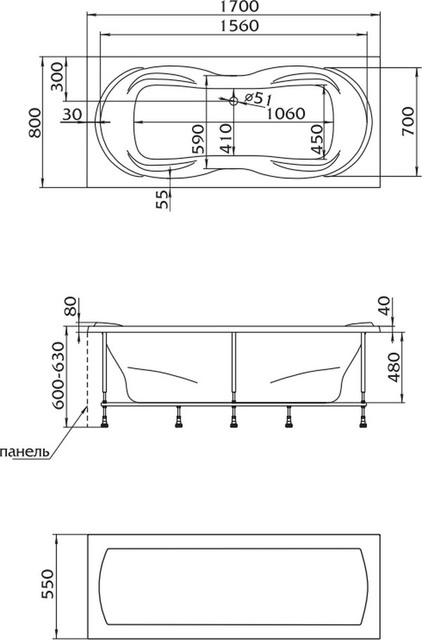 Акриловая ванна 1MarKa Dinamica 170x80