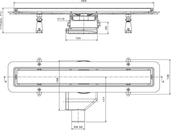 Душевой лоток Pestan Confluo Premium Line 550 черное стекло/сталь