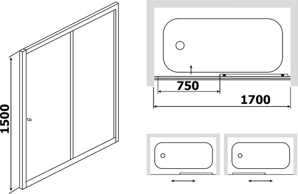 Шторка на ванну RGW Screens SC-42 1700x1500 стекло прозрачное