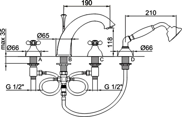 Смеситель Webert Ottocento OT730101015 хром, на борт ванны