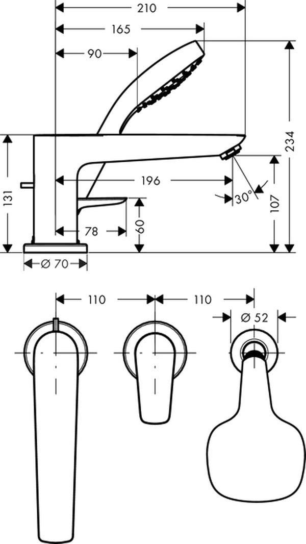 Смеситель Hansgrohe Talis E 71731000 на борт ванны