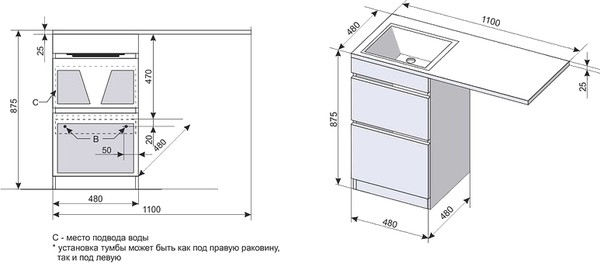 Тумба с раковиной Style Line Даллас 110 Люкс Plus напольная, белая