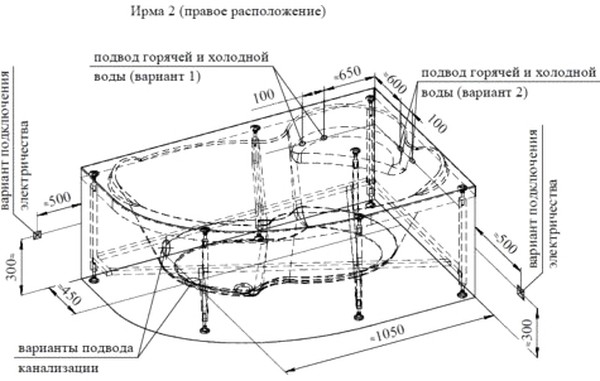 Акриловая ванна Radomir Wachter Ирма 2 R с гидромассажем и экраном, форсунки хром